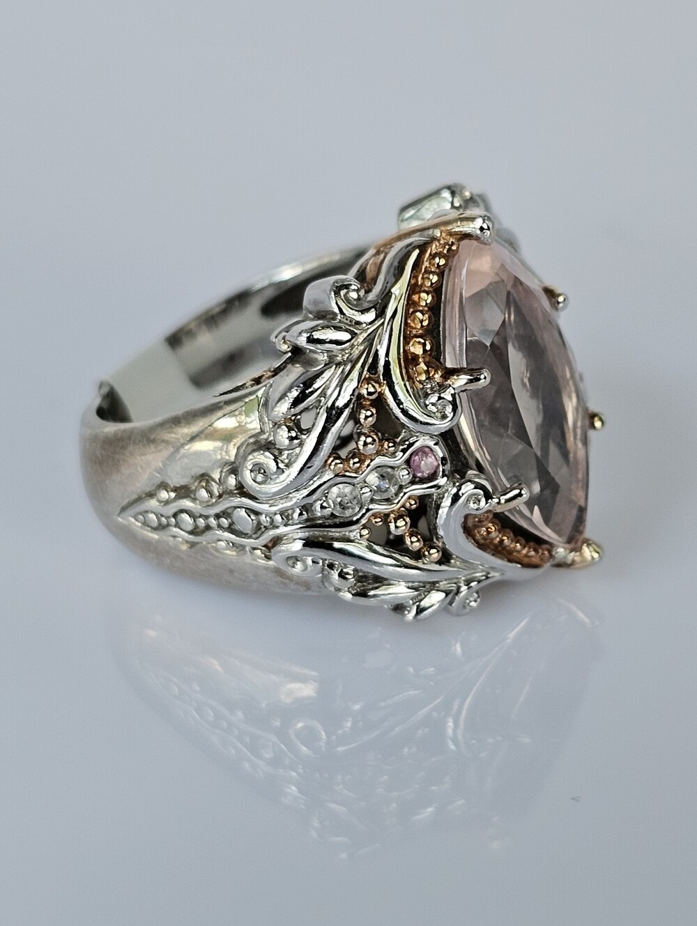 Retired Morganite & Pink Sapphire Ring Palladium Sterling Silver 18K Size 7! - Picture 4 of 9
